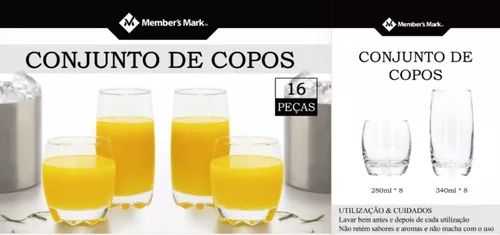 Conjunto De Copos 16 Un - 8 De 280ml + 8 De 340ml Cada