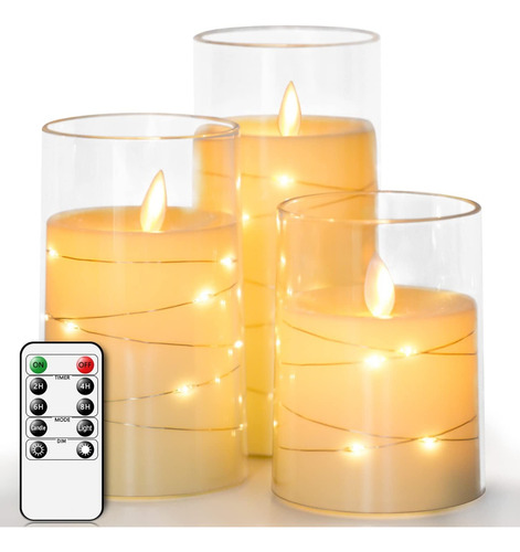 Velas Led De Cadena De Hadas, Llama Parpadeante, 3 Uds.