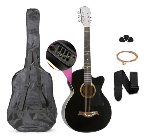 Guitarra Electroacústica Femmto 38in negra diapason Arce para diestros con Equalizador y accesorios