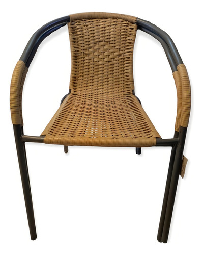 Juego Set Jardin Exterior Mesa + 2 Sillas Apilables Rattan Estructura Natural