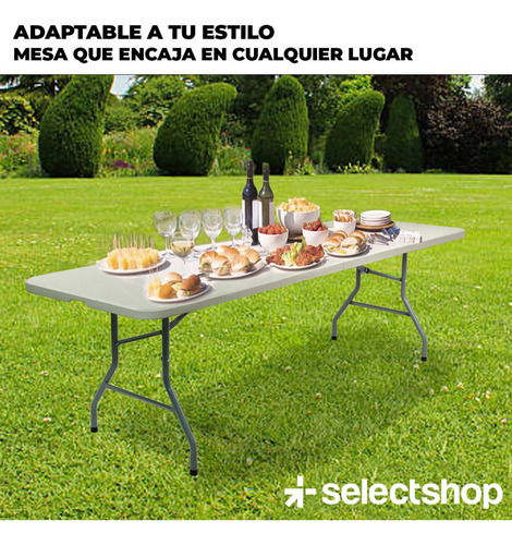 Mesa Plegable Plástico Tipo Portafolio 2.40m Jardín Portátil Color Blanco