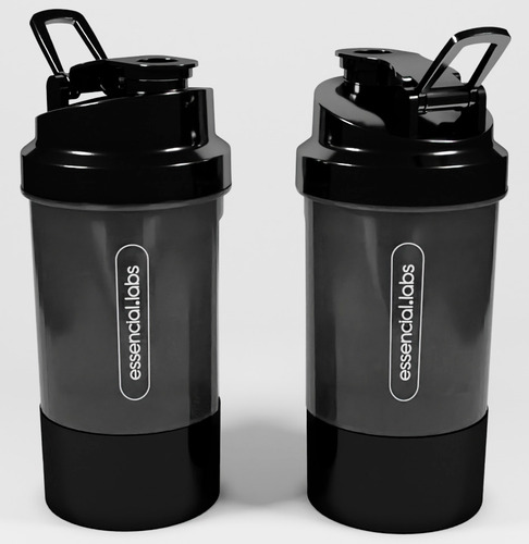 Coqueteleira / Shaker Academia Bpa Free 400ml - Cor Preto Com Compartimento Para Pó | Cápsulas | Comprimidos