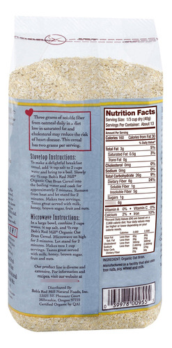 Cereal De Salvado De Avena Orgánico 510 Gramos