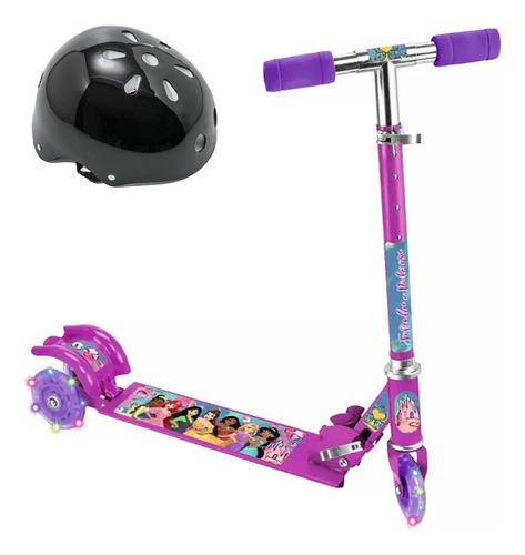 Kit Patinete Dobrável Princesa Disney 3 Roda 60kg + Capacete