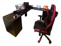 Comprar Escritorio En L, Tapa Maciza Lustrada, Cajoneras Guias Metal