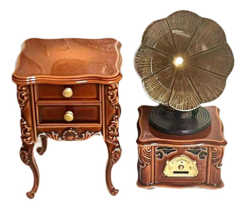 Miniatura Gramofone Toca-discos Escala 1:12 Com Gabinete