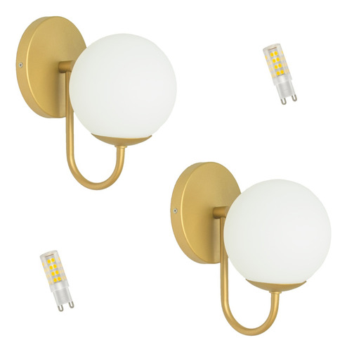 Kit 2 Arandela Curva P Globo 12 Dourado Fosco Led 5w 3000k