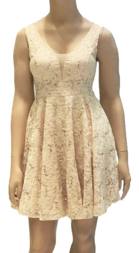 Vestido Fiesta Corto Encaje Claro Escote V 2xl Sabah Desing