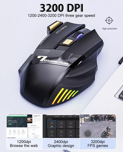 Mouse Gamer Sem Fio Recarregável Dis. 10 Metros Cor Preto