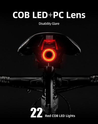 Imagen 4 de 10 de Luz Cob Led Con Sensor De Freno P/ Bicicleta - Rockbros Q5