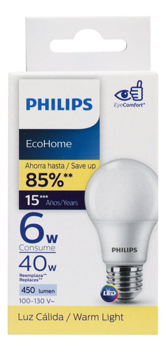 Foco Philips Ecohome Led6we2 3000klv Philips 1 Pza Color De La Luz Blanco Neutro