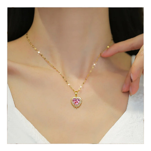 Set Collar Aretes Corazon Acero Inoxidable + Estuche