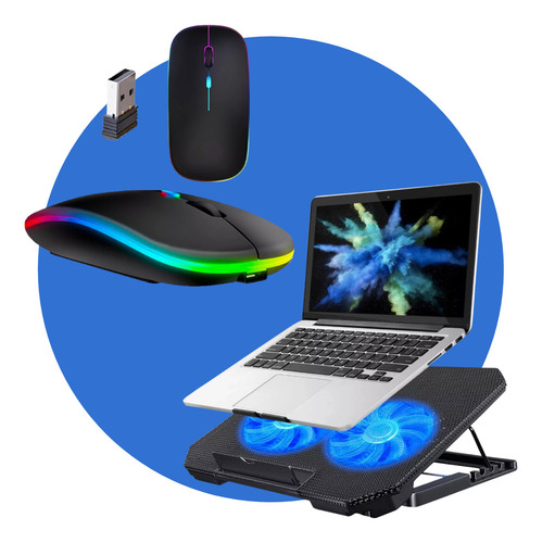 Base Cooler Notebook Ventuinha+mouse Sem Fio Recarregável