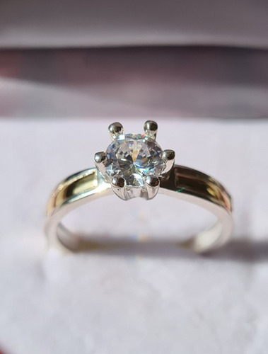 Imagen 2 de 6 de Anillo Solitario Compromiso Plata 925 Con Oro 18k