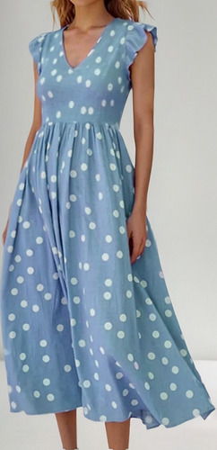 Vestido Fiesta Holgado Con Estampado De Lunares Para Mujer