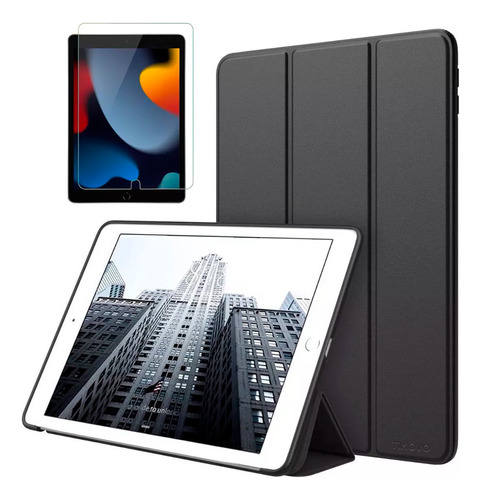 Pack Funda + Mica Para iPad 10.2 7ma 8va 9va Gen Case Negro