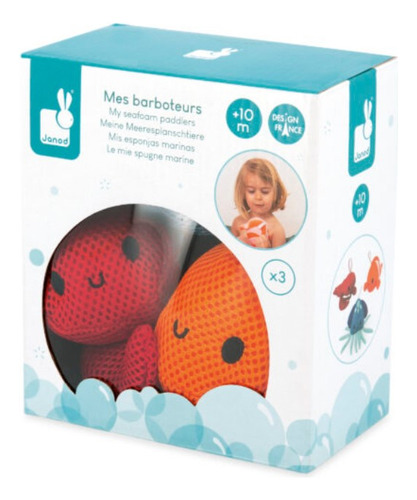 Kit Esponjas De Banho Animais Marinhos Para Bebe Cor Azul
