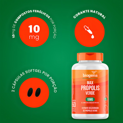 Max Própolis Verde, 10mg De Compostos Fenólicos, 60 Cápsulas Softgel, Biogens