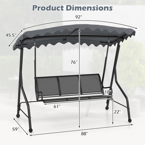 Columpio Para Exterior De 3 Plazas Toldo Ajustable Gpl Gris