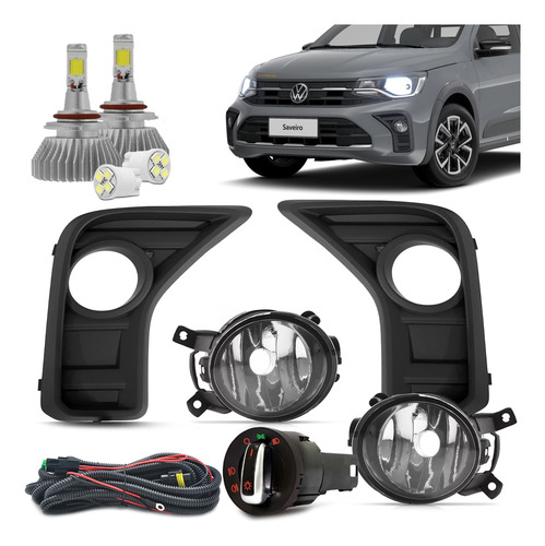 Kit Farol De Milha Neblina Auxiliar Saveiro G9 2024 25 + Led