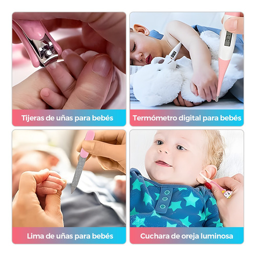 20pcs Kit De Cuidado De Bebe Higiene Termómetros Uñas Rosa