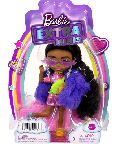 Barbie Extra Minis Muñeca Morenita Abrigo Morado Mattel Ofer