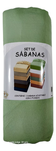 Sabanas Ajustable De Colchón + Fundas De Almohadas/set De 4. Verde Claro Liso