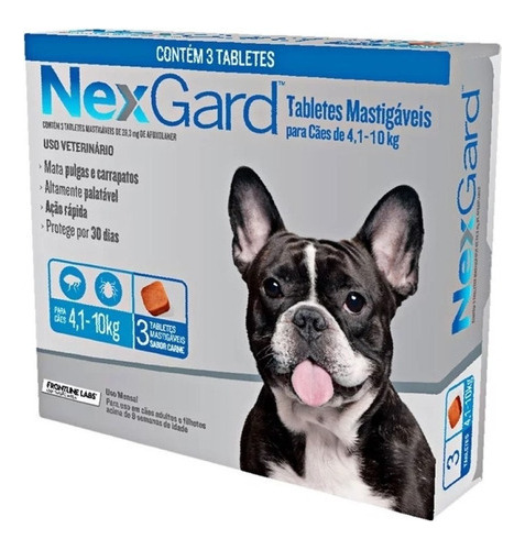 Nexgard Antipulgas/carrapatos 4,1 A 10kg Cães 3 Tablete