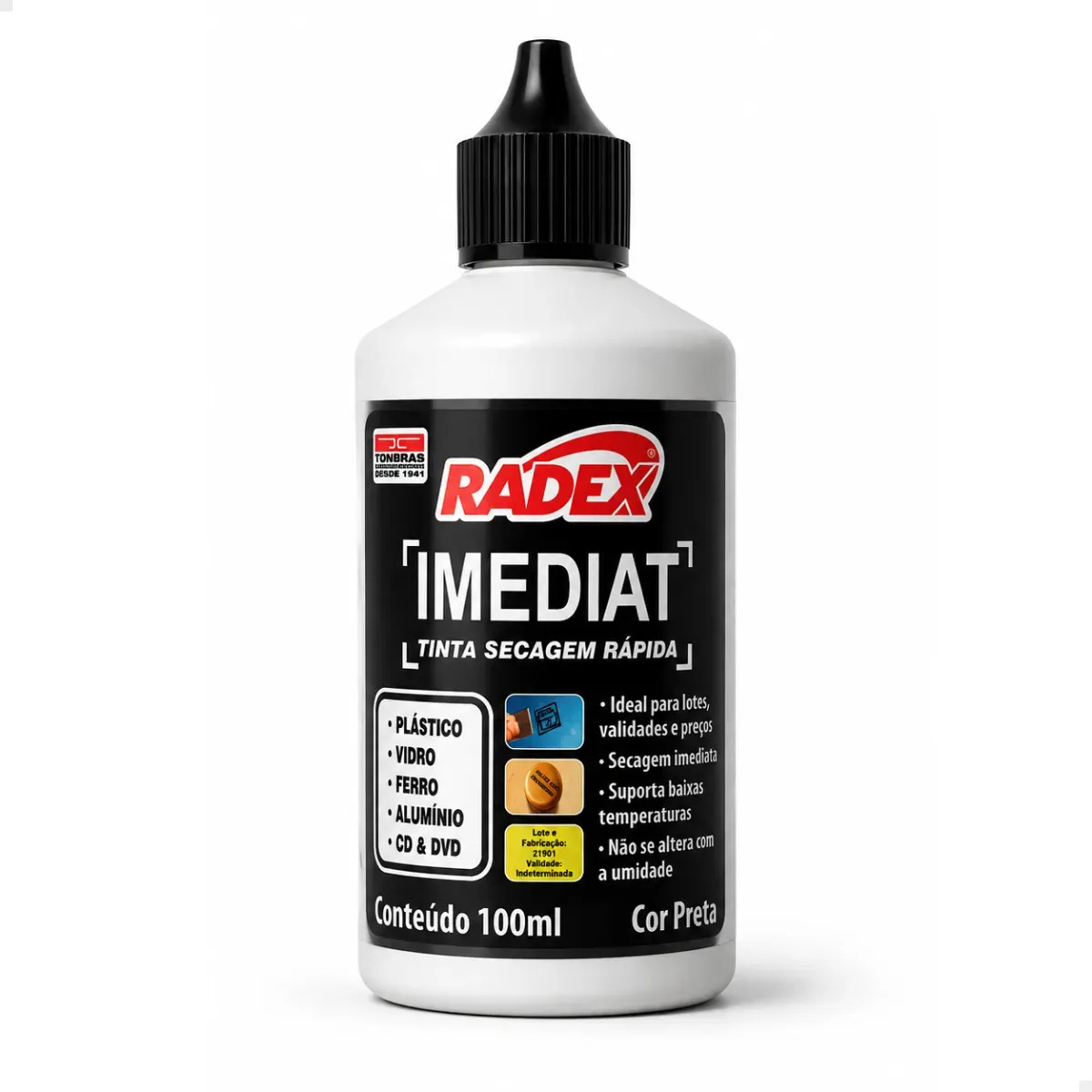 Tinta Para Carimbo Secagem Rápida P/ Plástico 100ml Radex