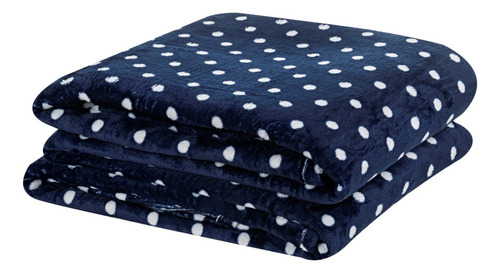 Cobertor Frio Intenso Cama Casal Queen Mantinha Grid Flannel Cor Poá Marinho