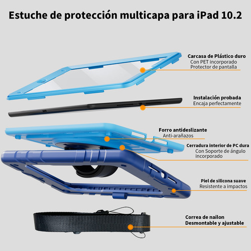 Funda Para iPad 9 8 7 Generación 10.2 Correa Stand + Mica
