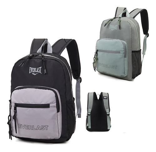 Mochila Everlast Con Bolsillo Portanotebook Tiras Acolchadas Color Negro Diseño De La Tela Liso