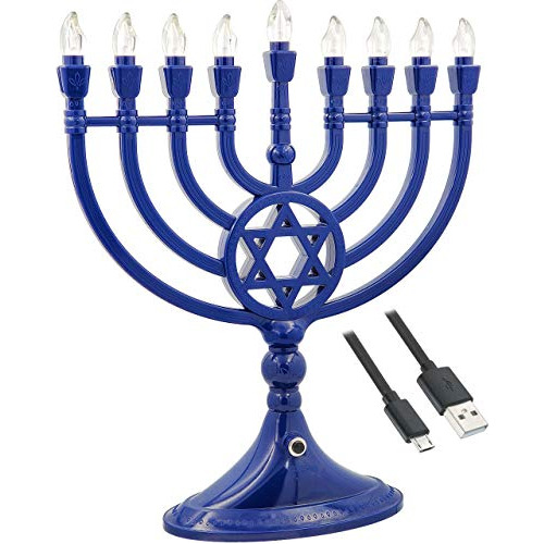 Tradicional Led Azul Eléctrico Hanukkah Menorah - Alim...