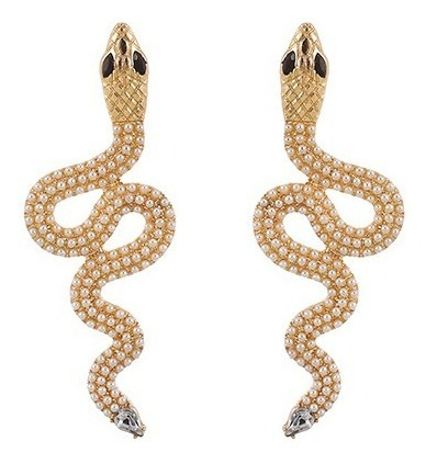 Aretes Dorados De Serpientes Con Perlas De Moda Mujer