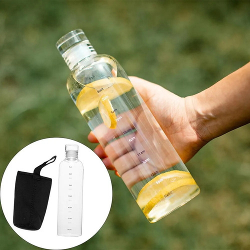 Botella De Agua De Escala De Tiempo Vidrio 750ml Con Tapa