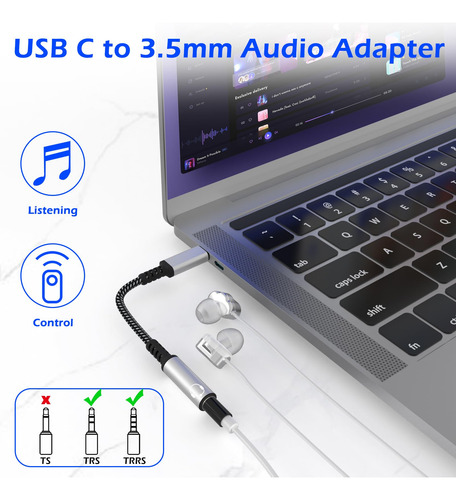 Adaptador Usb Tipo C A Conector De Auriculares Hembra De 3.5