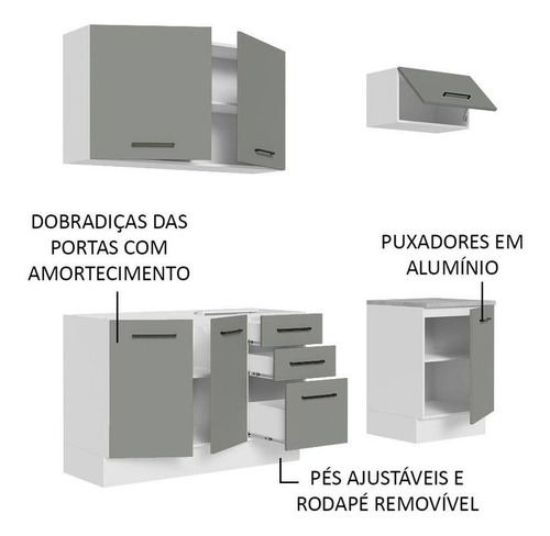 Cozinha Completa Agata Madesa 180003 C Armár Balc S Tampo Bc Cor Branco/Cinza