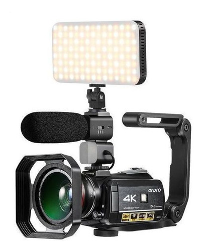 Filmadora Ordro Ac3 4k V. Not 24mp Completa + Iluminador Led