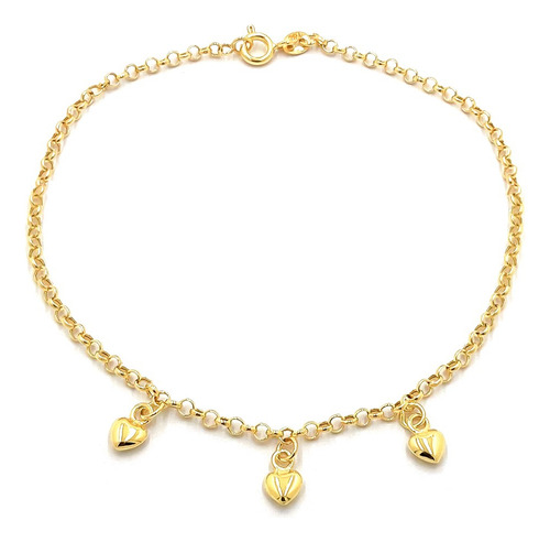 Pulseira Portuguesa Em Ouro 18k Com Corações Elo Português Comprimento 19 Cm Cor Amarelo
