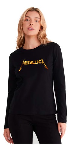 Oferta Polera Manga Larga De Mujer Metallica Dorado