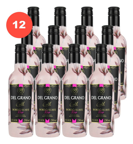 Kit 12 Un Mini Vinho Rose Suave Del Grano 250ml Atacado