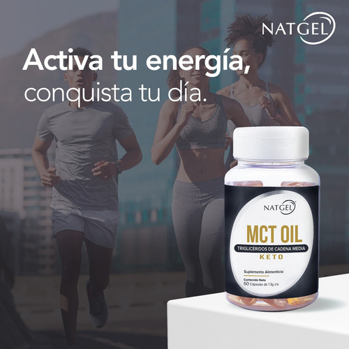 MCT OIL | Aceite de Coco Fraccionado Puro | 60 Cápsulas 1.3g | Trigliceridos de Cadena Media | Natgel