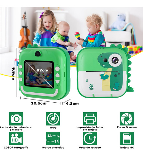 Cámara Fotos Infantil Instantánea, 2,4 Hd 1080p Cámara