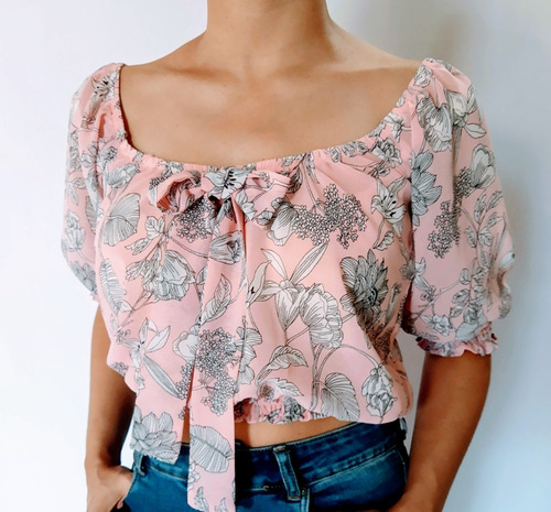 Blusa Rosada Estampada En Chifón