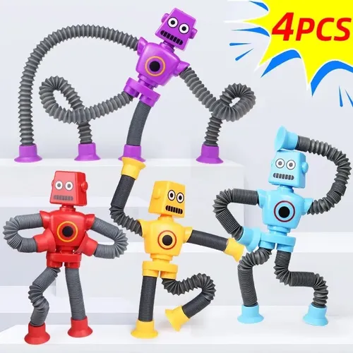 Ainiv 4 Robots De Juguete Telescópicos Con Ventosa, Tubos Sensoriales Fidget Para Niños, Alivia El Estrés Y Mejora La Concentración