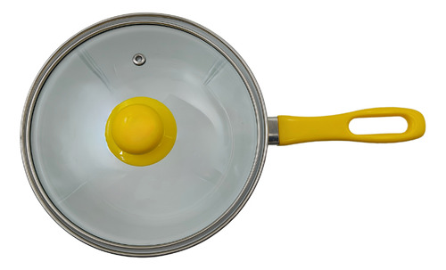 Cacerola Cazo Peltre C/ Mango Y Tapa De Vidrio 18cm 1.3lts Amarillo
