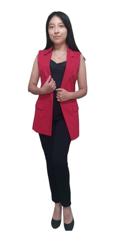 Imagen 4 de 10 de Chaleco Tipo Blazer Largo Para Mujer Casual Formal