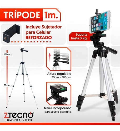 Imagen 3 de 7 de Tripode Fotografia 1 Metro Aluminio Camara Celular Video