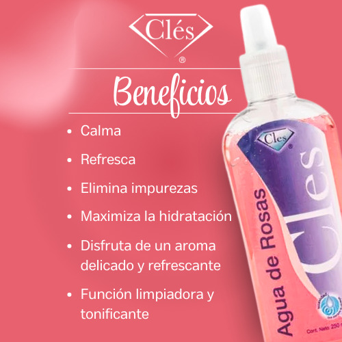 Agua De Rosas 250ml Tónico Facial, Cles, 2 Piezas