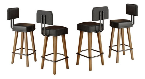 Kit 4 Banquetas Alta Com Encosto Para Cozinha Americana Bar Acabamento Da Estrutura Altura Do Assento Ao Chão 80cm Cor Preto